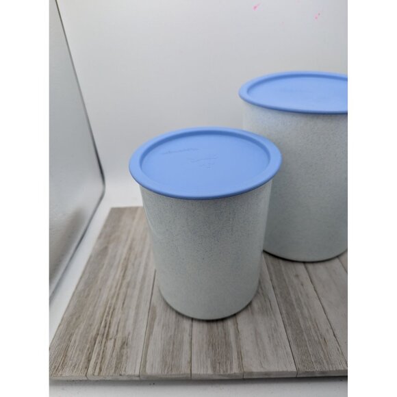 Vintage 3 Piece Tupperware One Touch Blue Lids Speckled Canisters Storage A,B,D - Picture 7 of 16